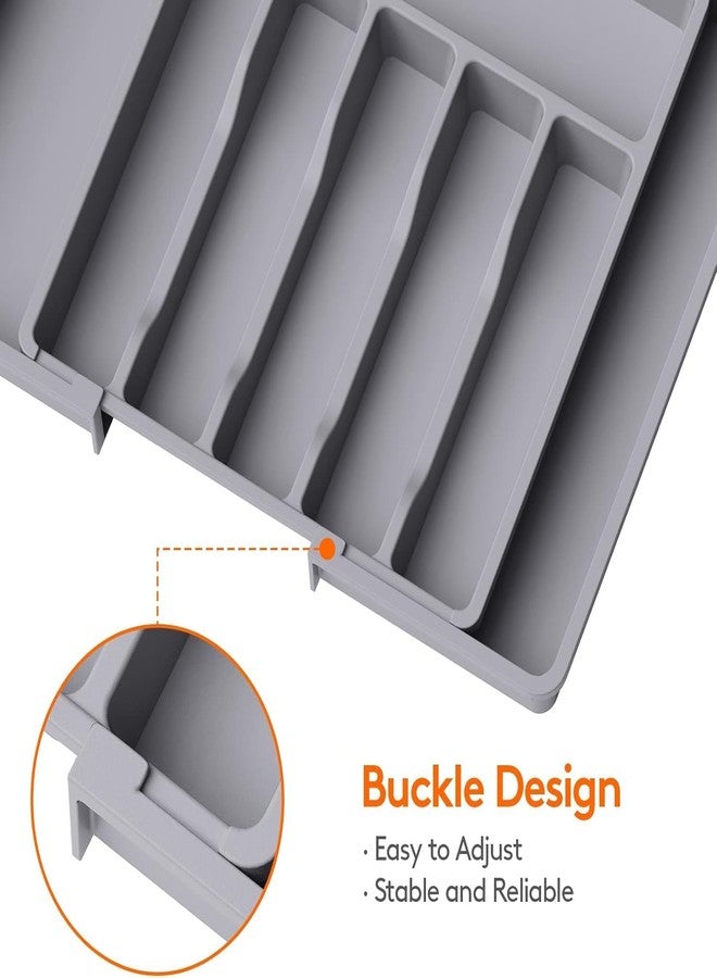 JD FRESH Expandable Slider Drawer Organizer/Kitchen Cutlery Tray/Plastic Storage Tray Kitchen Organization/Adjustable Cutlery & BPA Free Flatware Holder for Spoons, Forks, Knives/Grey (Pack of 1) - Image 4